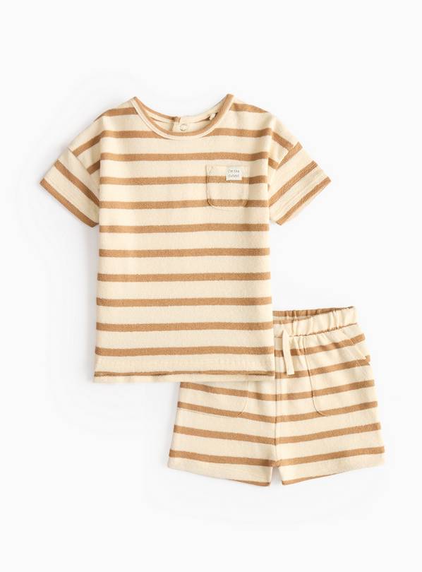 Brown Striped Slub T-Shirt & Shorts  3-6 months